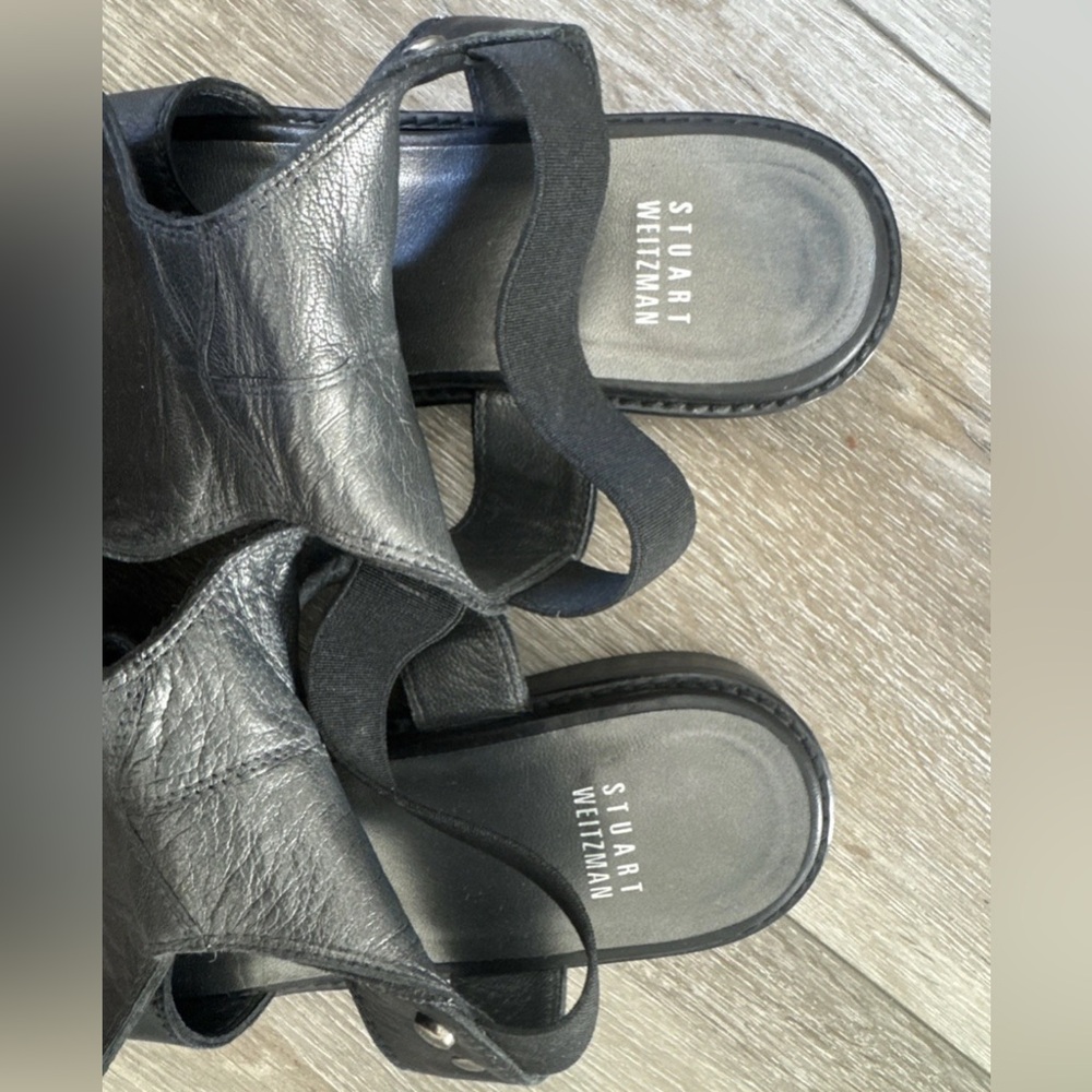 Stuart Weitzman Backview Tall Gladiator Black Leather Sandal Size 37 US 6.5 - Picture 7 of 9